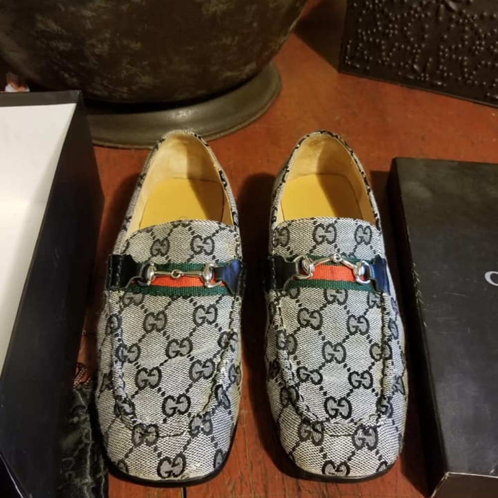 Gucci Diamante Red and Green Stripe Coed Loafers